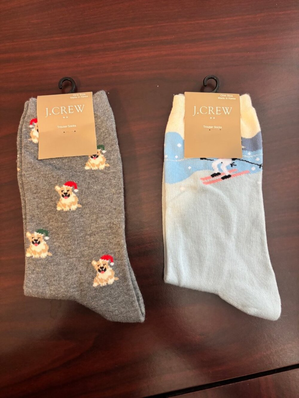 J.Crew Trouser Socks 2 Pairs NWT Holiday Corgi & Ski Print